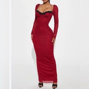 Fashion Nova Maria Textured Maxi Dress - Burgundy